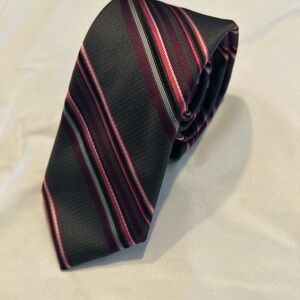 JF J.Ferrar Dark Grey and Pink Striped Tie